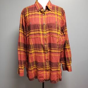 Duluth Trading Free Swingin' Plaid Flannel Shirt 1X Long Sleeve Button-Down Red